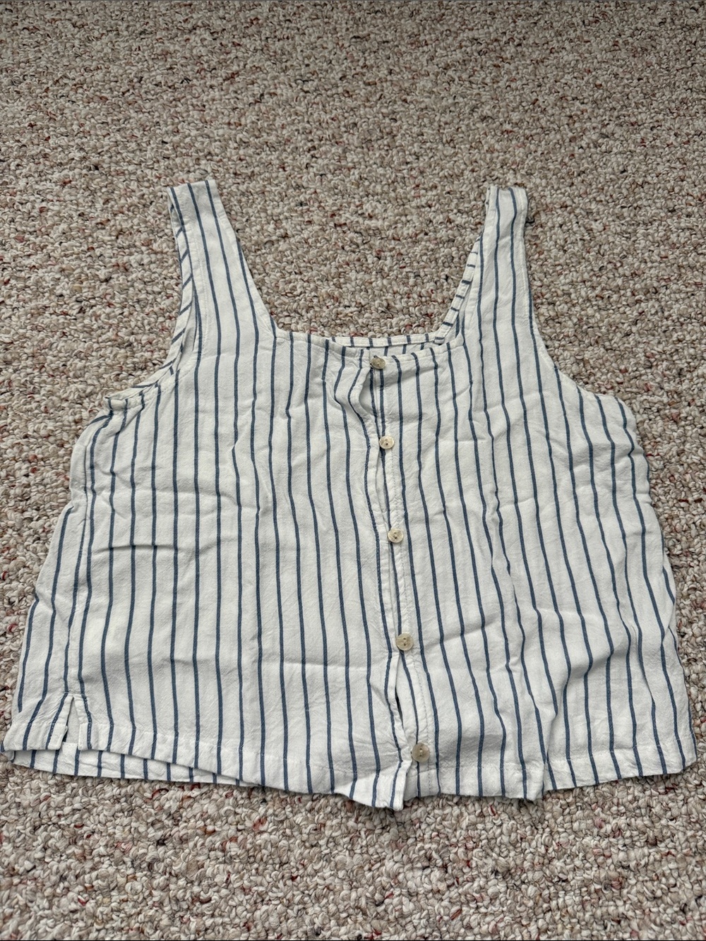 Sleeveless White and Navy Striped Button-Front Tank Top
